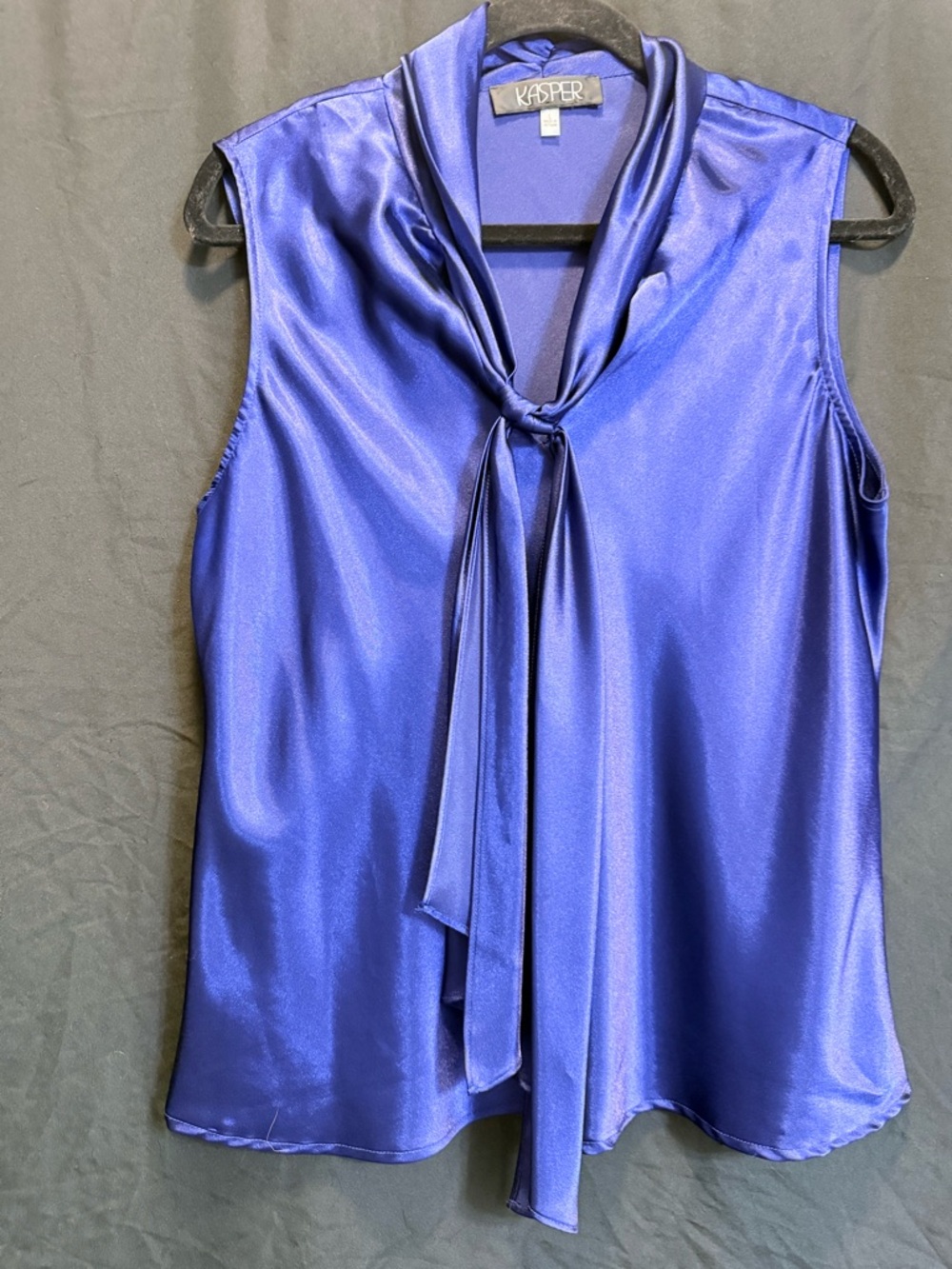 Kasper Satin Sleeveless Tie-Neck Camisole in Royal Blue